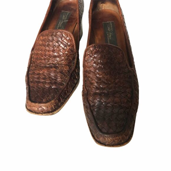 Sesto Meucci Woven Loafer Block Heel Brown 7 Italy - Picture 6 of 12